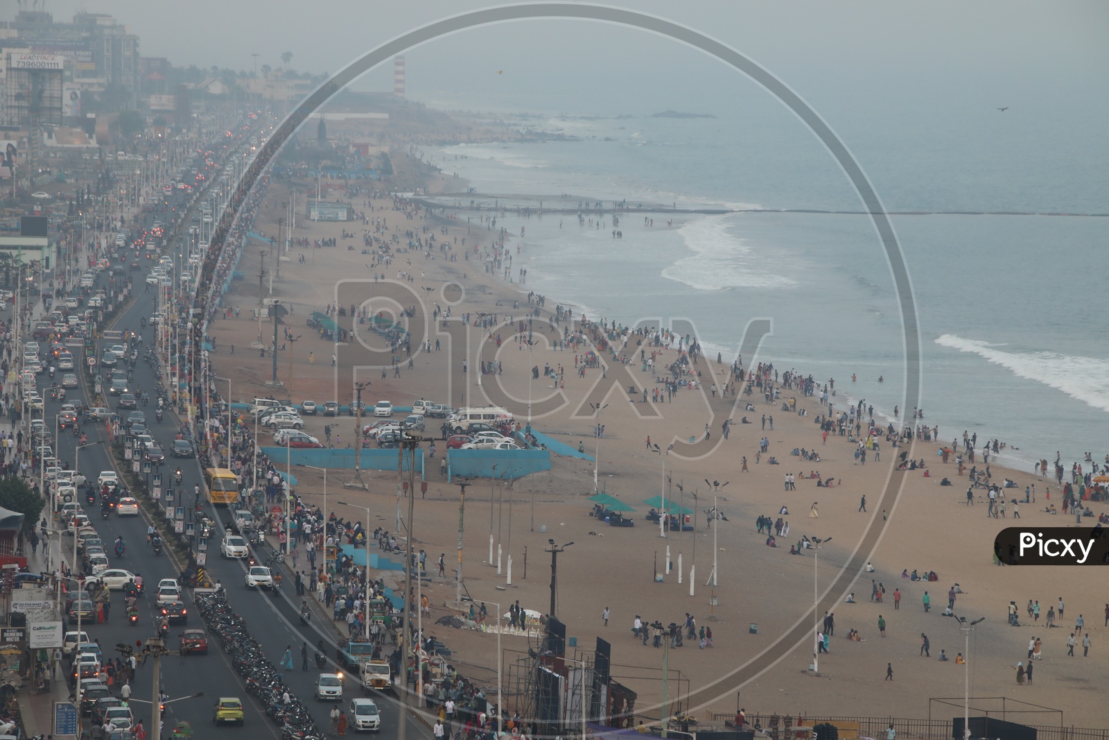 Ariel View of Visakhapatnam Traffic beside the beach