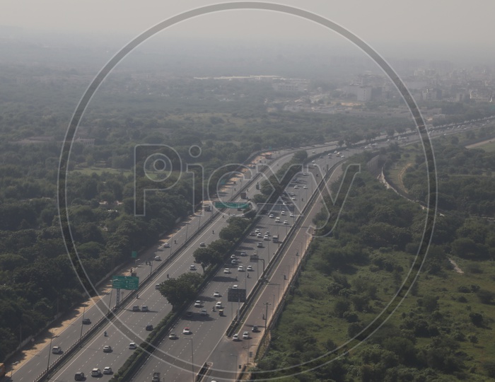 Delhi highway in Aerial View from flight window