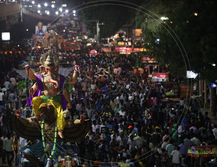 Ganesh Idols At Tankbund During The Ganesh Nimarjanam / Visarjan in Hyderabad
