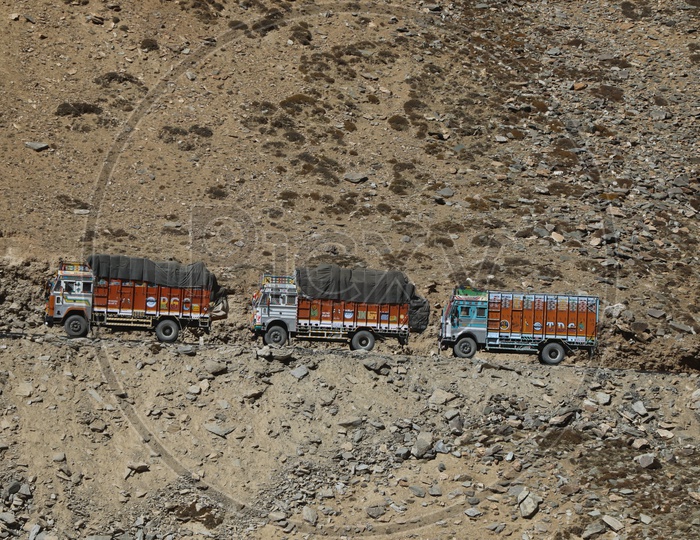 Transport Lorries on the Ghat Roads Of Leh