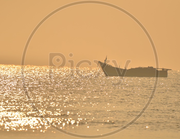 A View Of Fishing Boat on Sea In Surya Lanka Beach