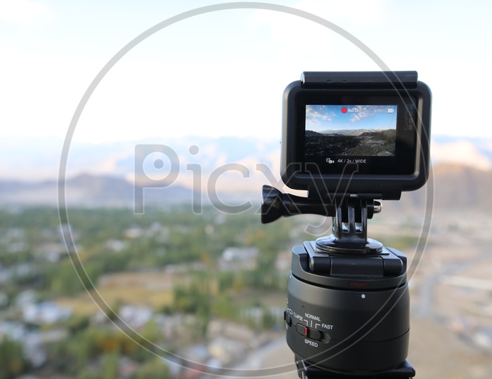 Beautiful Landscape of Snow Capped Mountains of Leh through GoPro screen