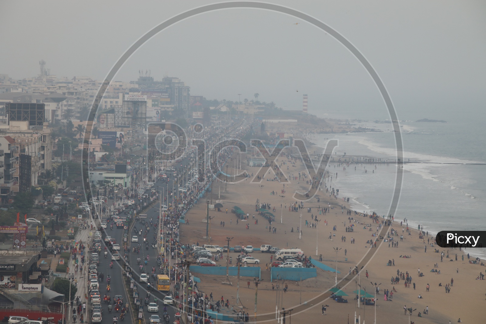 Ariel View of Visakhapatnam Traffic beside the beach