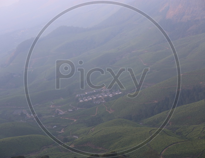 An Aerial View of Tea Plantations and Factories In Munnar