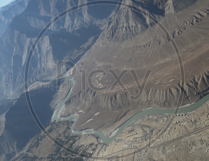 An Aerial View Of River Valleys In Leh shot From Flight Window
