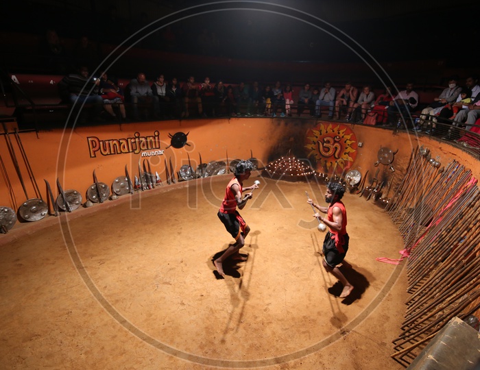 Image of Kerala Local Young Man Performing Kalari, a Local Martial Art