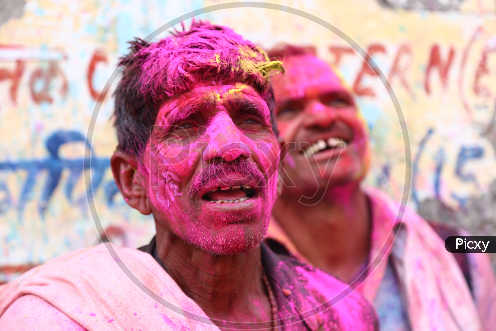 Men with Colors on face - Holi Celebrations - Indian Festival - Colors/Colorful at Nandagaon