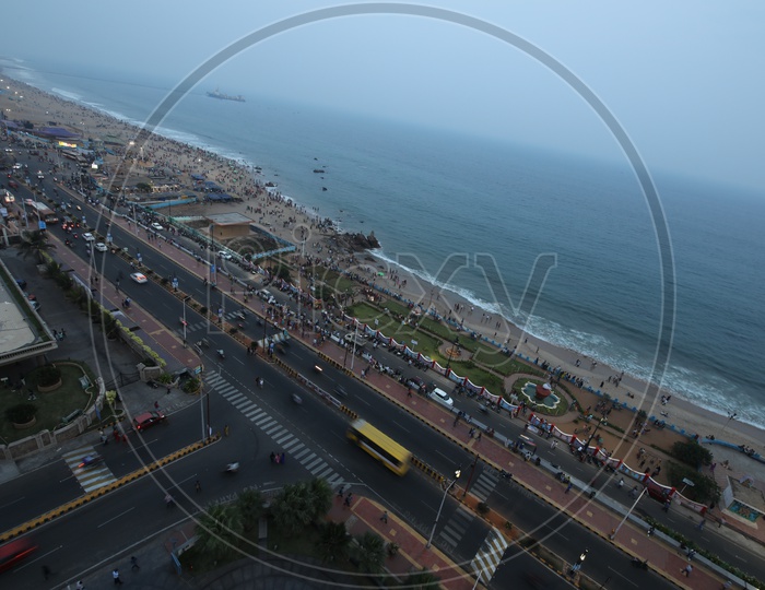 Aerial View Of Beach Road and Beach From Novotel Hotel  ,  Visakhapatanam