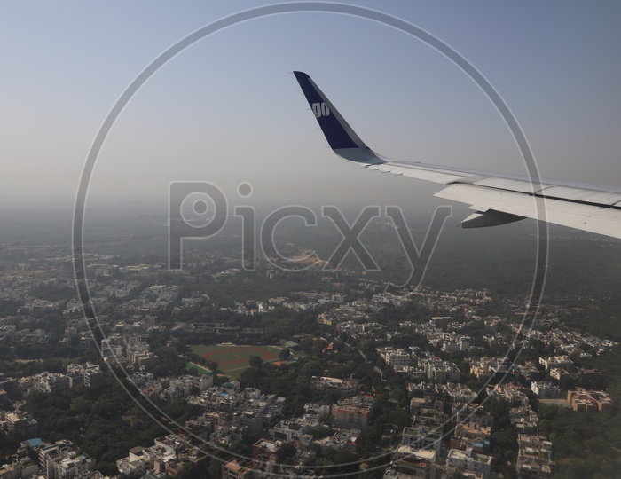 Delhi City in Aerial View from flight window