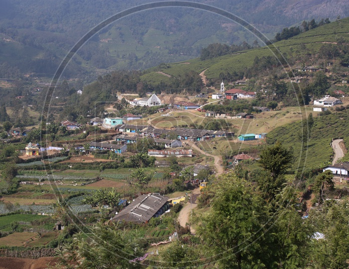 Aerial View of a village in Munnar