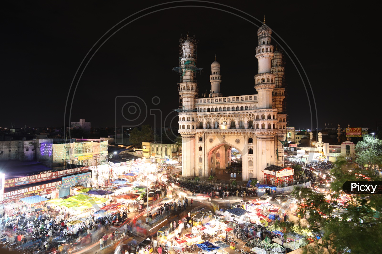 Traffic on the streets near Charminar/Indian Monument - Long exposure