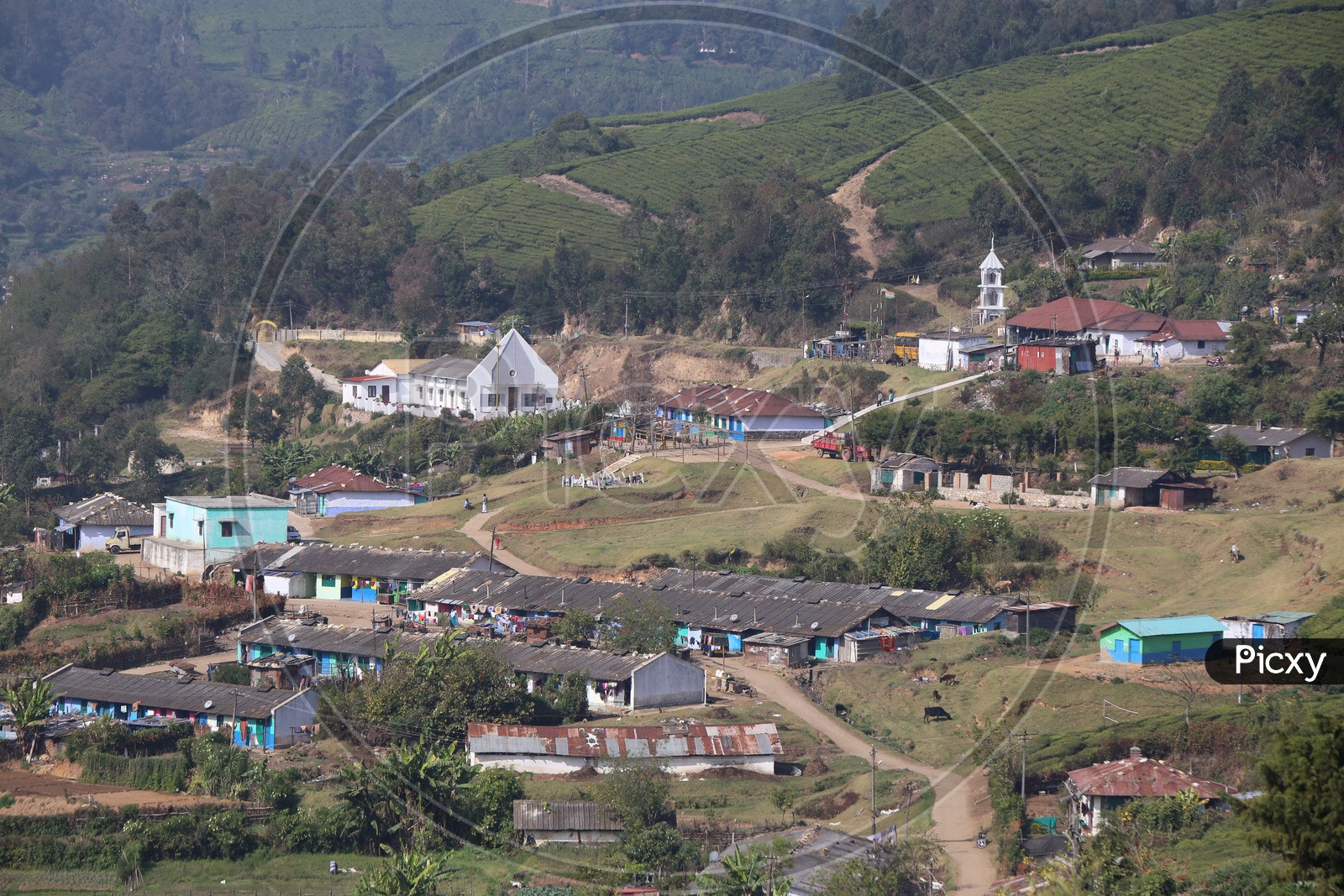 Aerial View of a village in Munnar