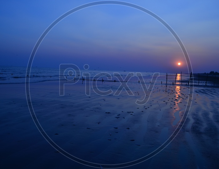 A Beautiful View Of Surya Lanka Beach in Blue Hour  with Sunset