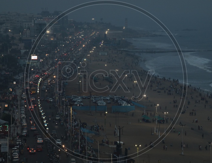 Aerial View Of Visakhapatnam Beach Road and Beach