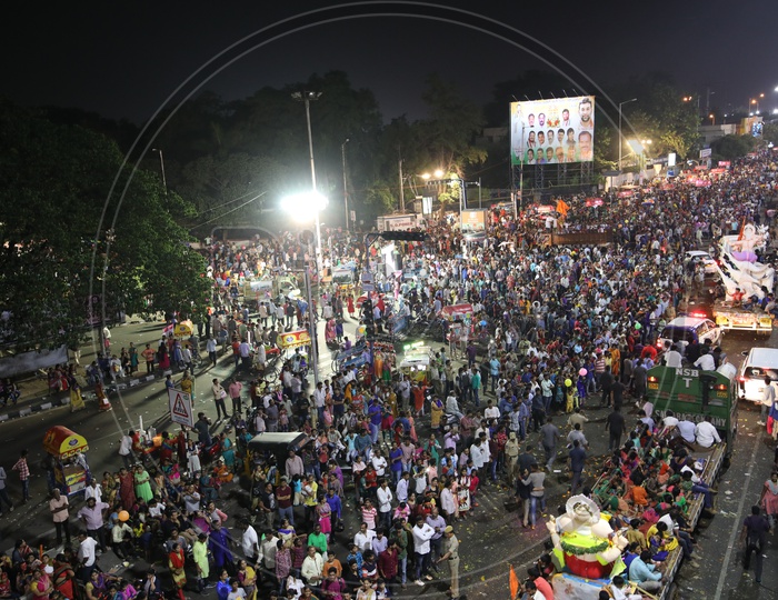 Aerial View Of Ganesh Visarjan / Nimarjanam in Hyderabad