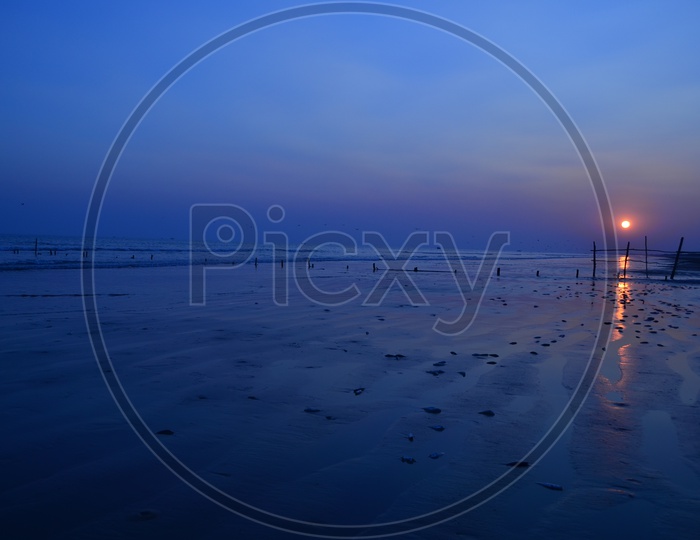 A Beautiful View Of Surya Lanka Beach in Blue Hour  with Sunset