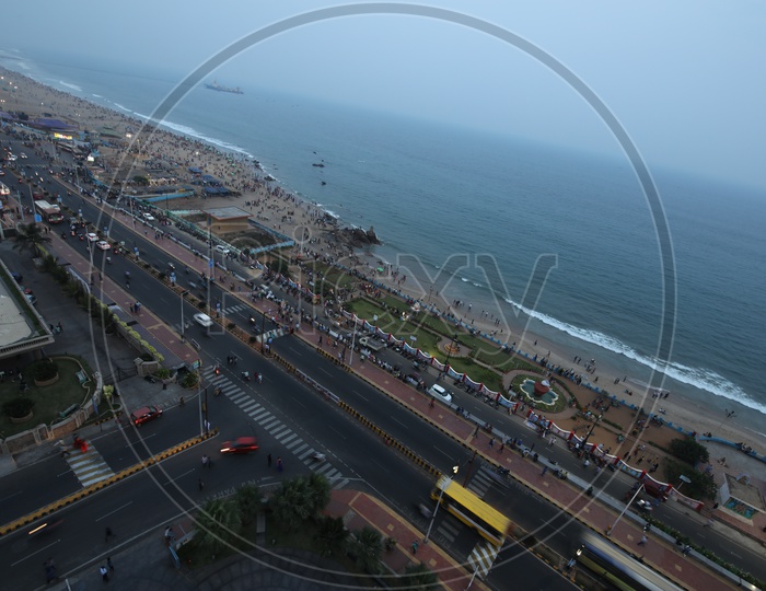 Aerial View Of Beach Road and Beach From Novotel Hotel  ,  Visakhapatanam