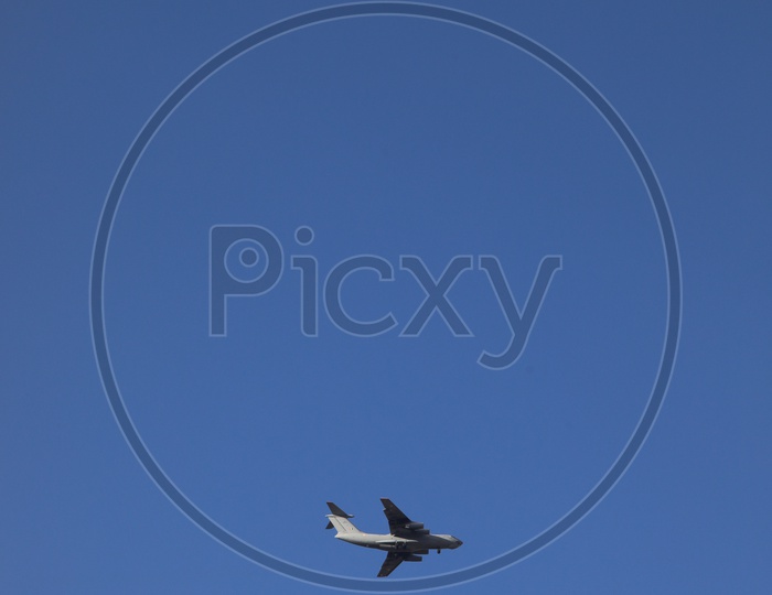 Flight flying in blue sky in leh