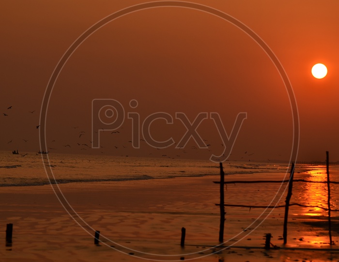 A Beautiful View Of Surya Lanka Beach in Golden  Hour  with Sunset