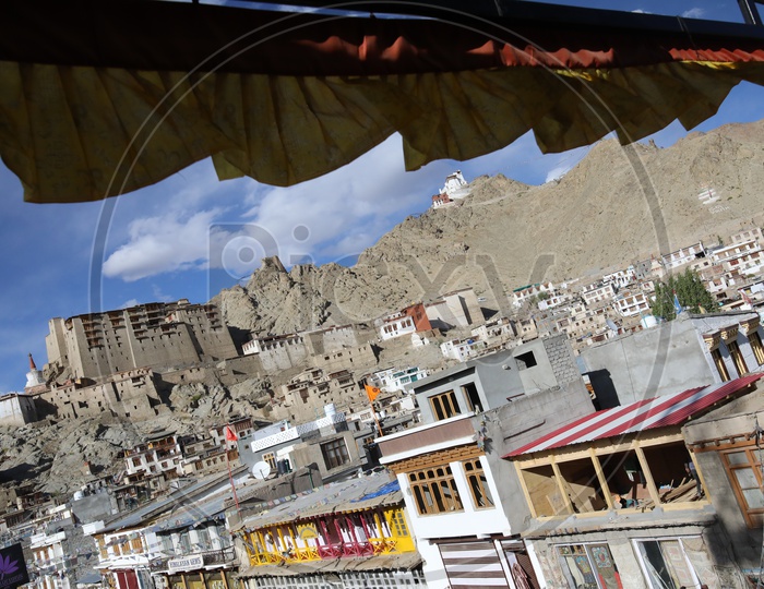 Leh village with mountains in the background