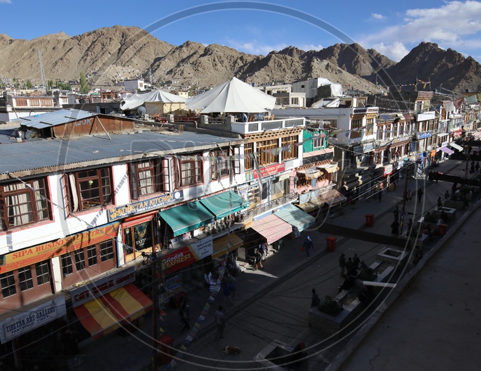 Leh village with mountains in the background