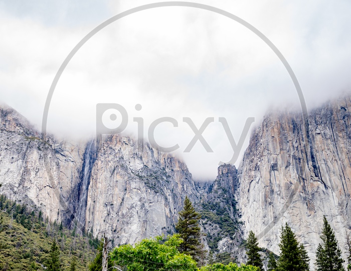A Composition Shot Of Mountain Peaks In Yosemite Valley