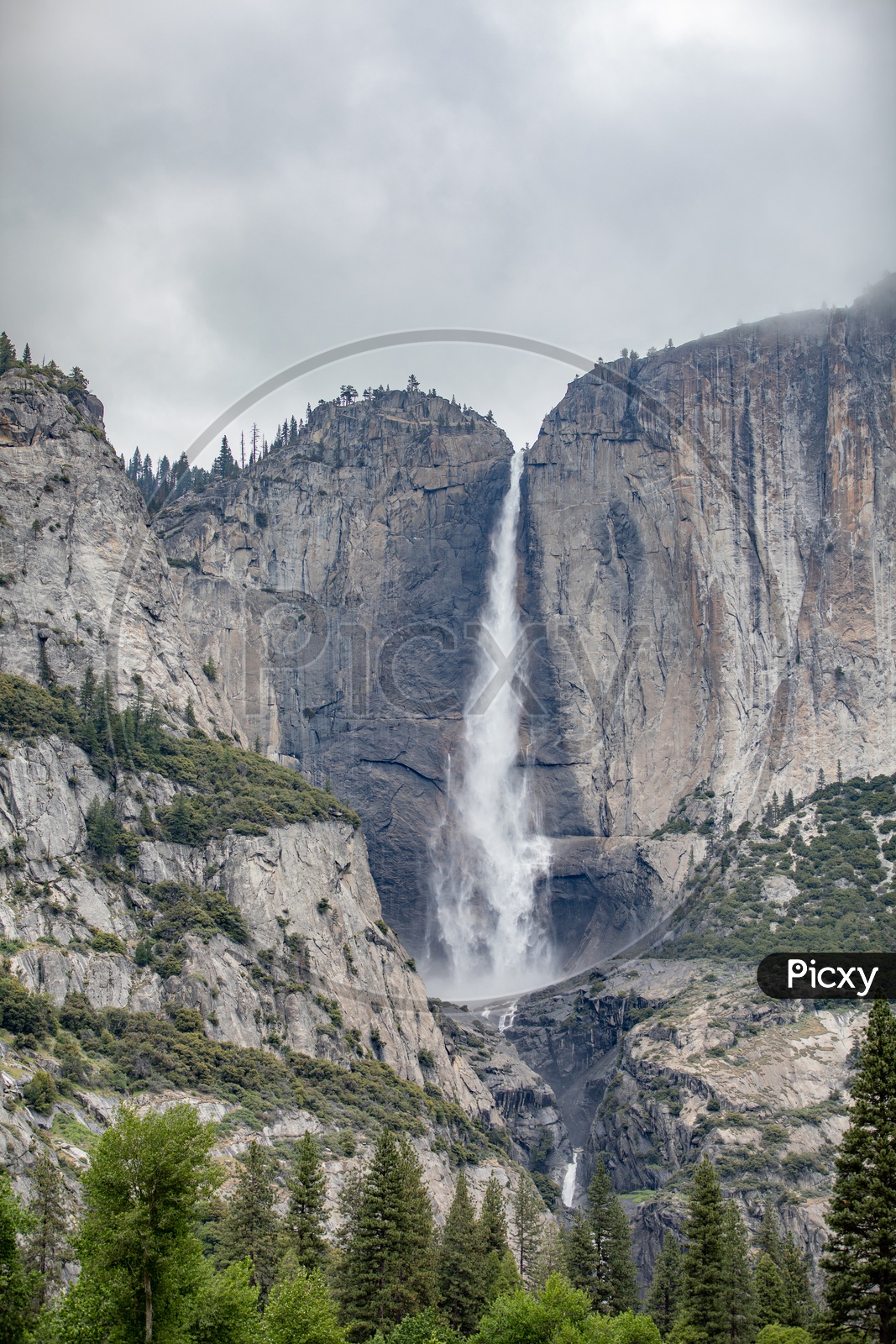 A Beautiful Water Falls Falling From The Mountains in Yosemite Valley