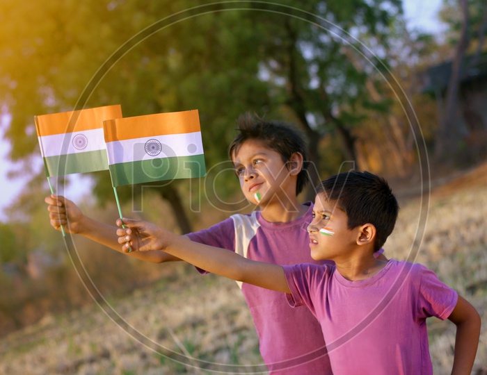 Indian Flags in Children Hands