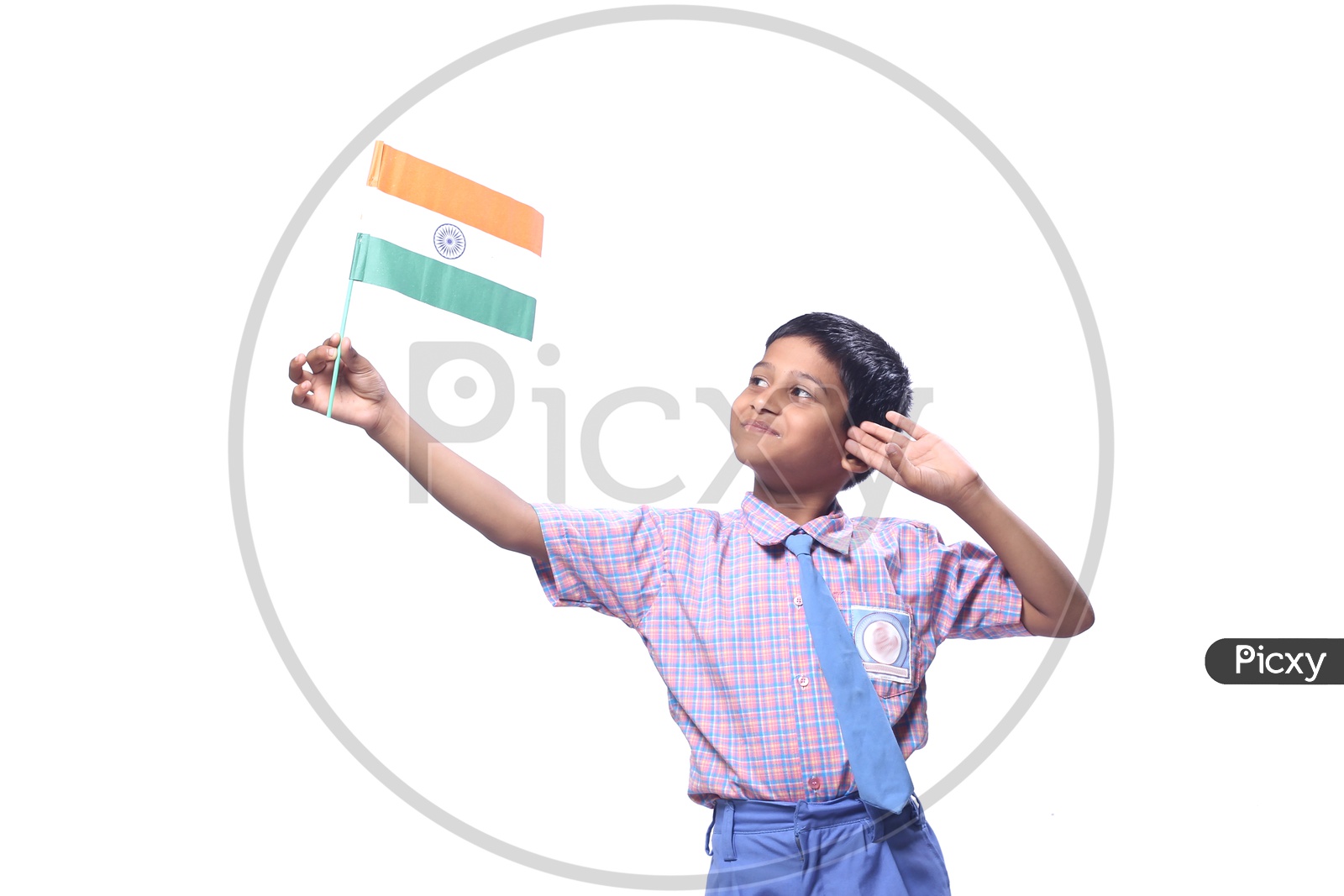 School Child Saluting Indian Flag
