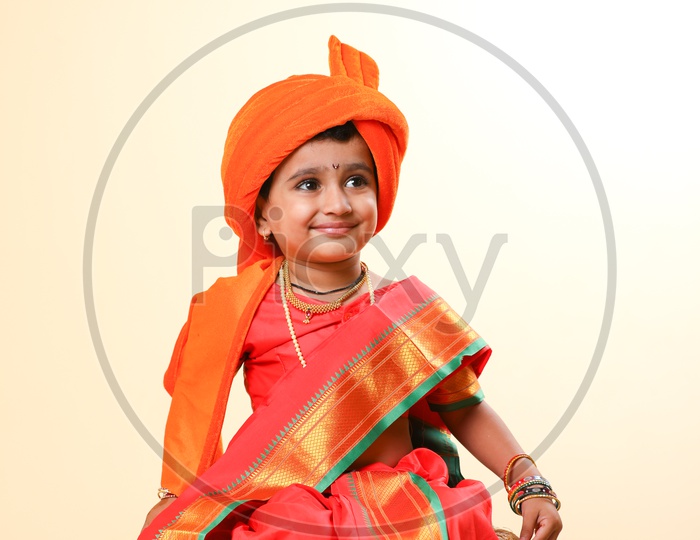 Indian girl dressed in Saree as a Marathi Woman Rani Lakshmi Bai