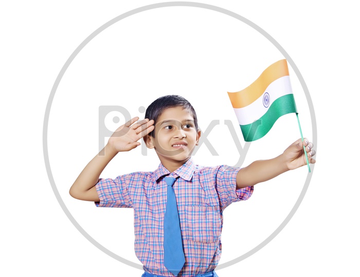 Indian Child Saluting to National Flag