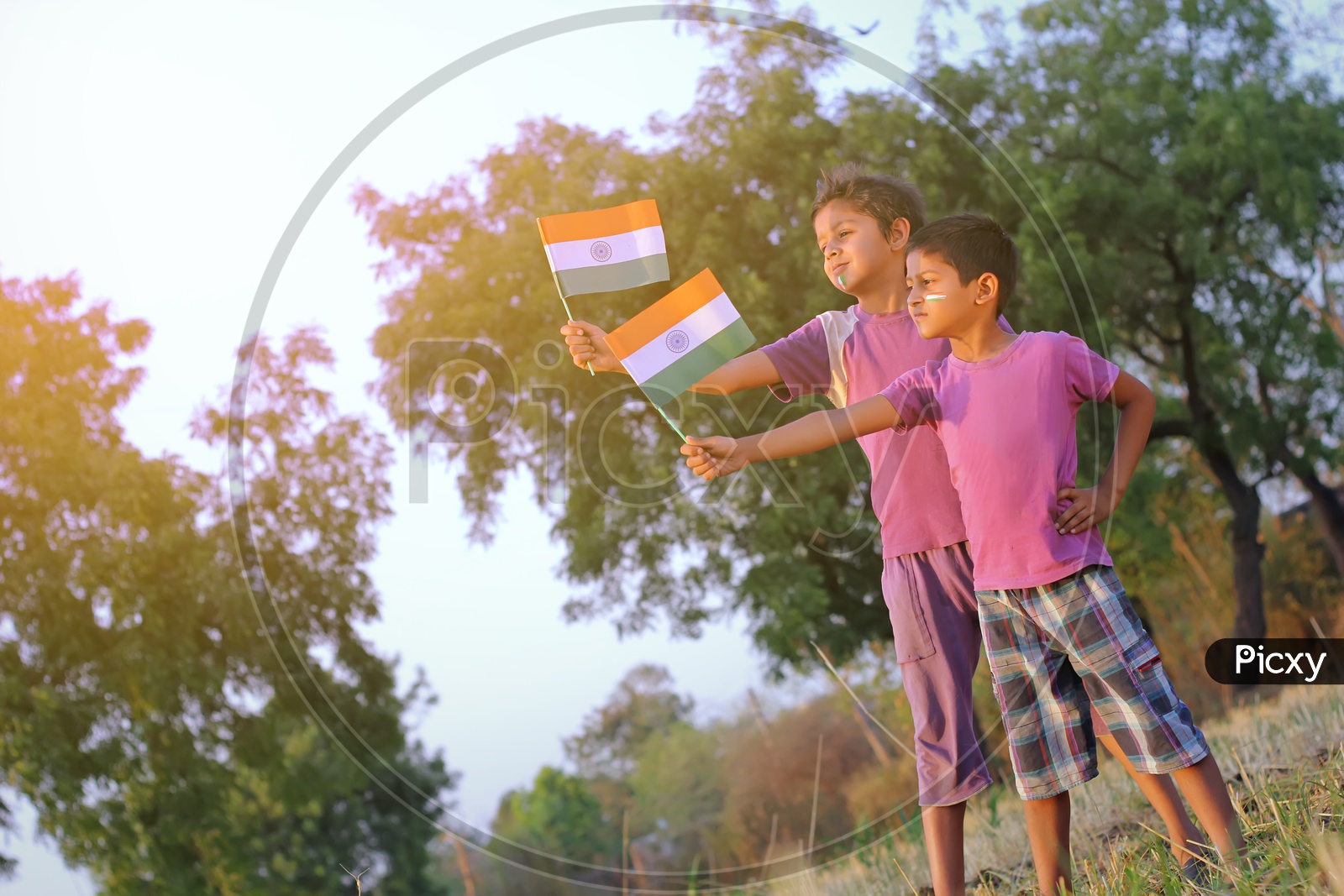 Indian Flags in Children Hands