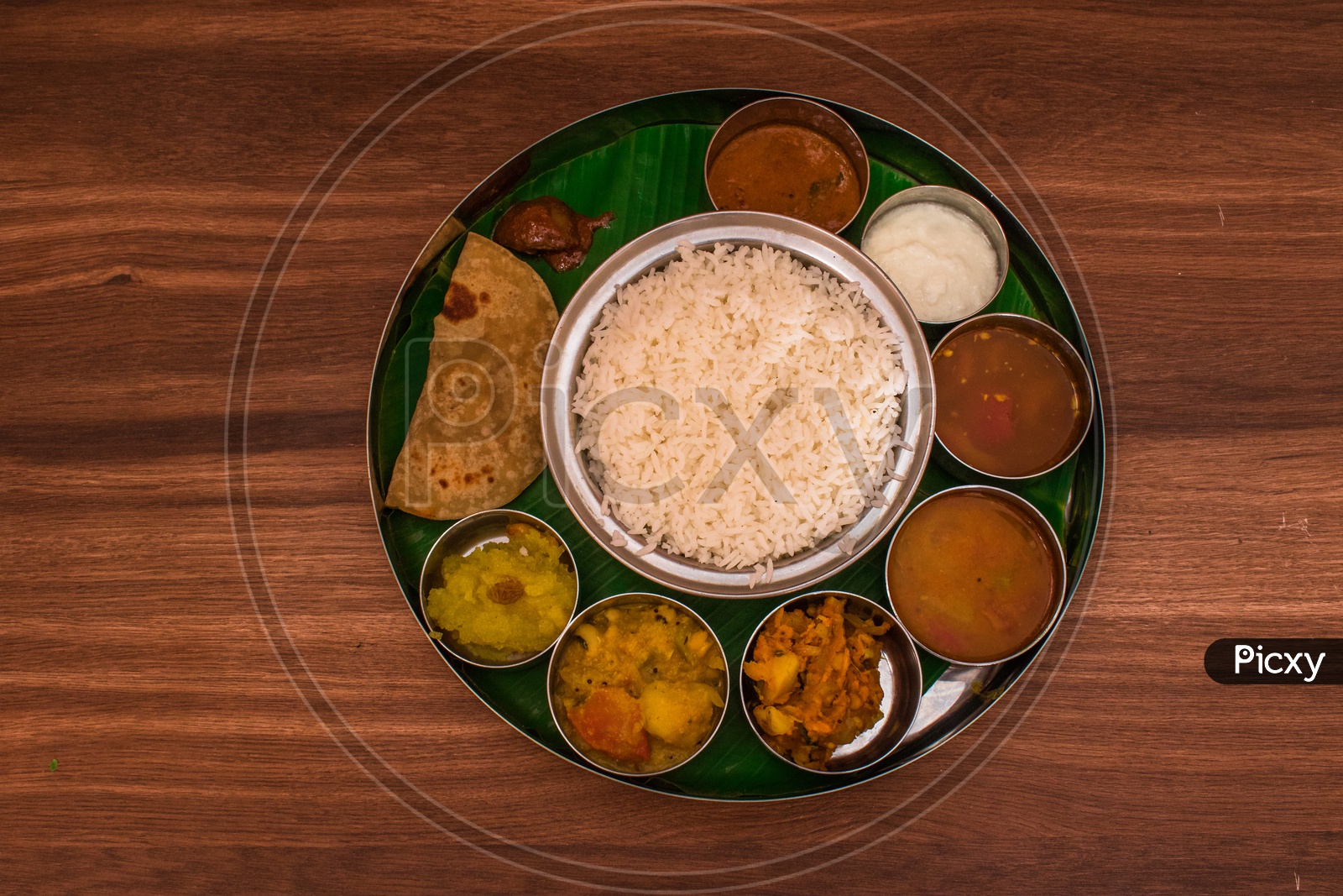 A typical Veg Thali / Food Platter For Lunch / Dinner Meal