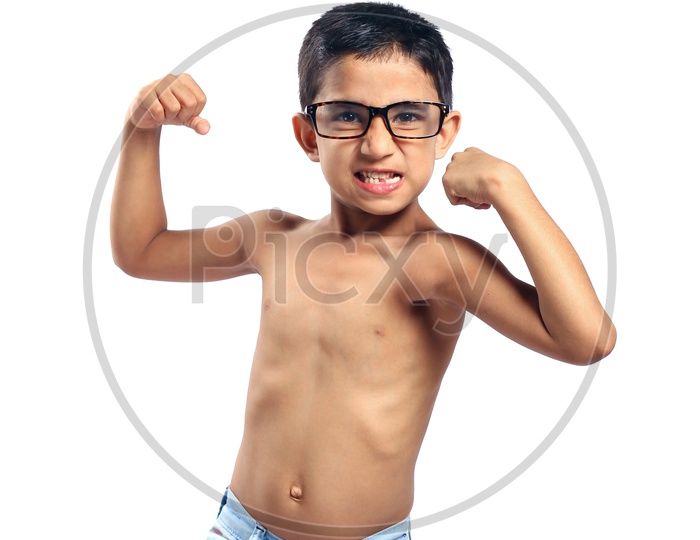 Indian Child /Indian Kid showing Muscles