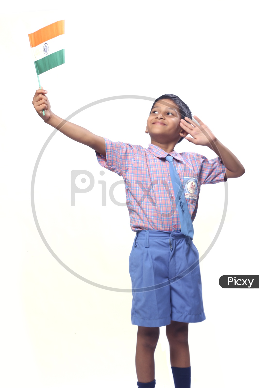 School Child Saluting Indian Flag