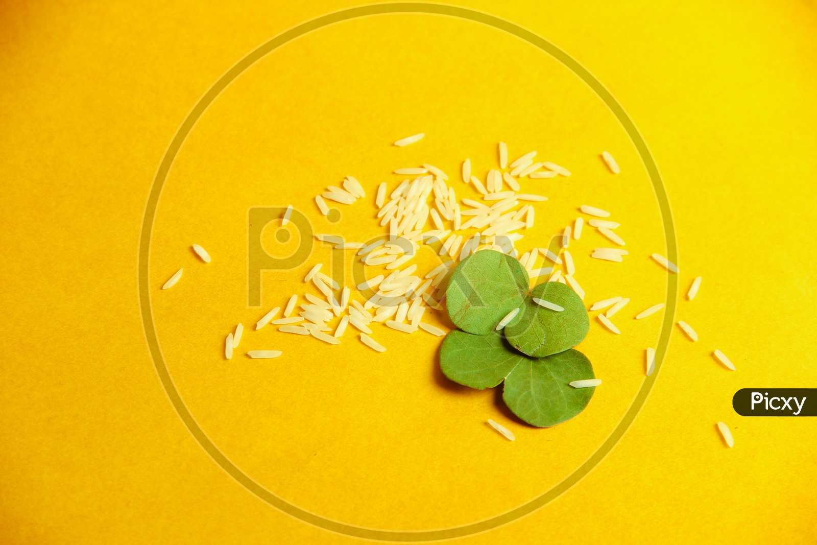 Happy Dussehra Greeting Card and Green Leaf, Rice