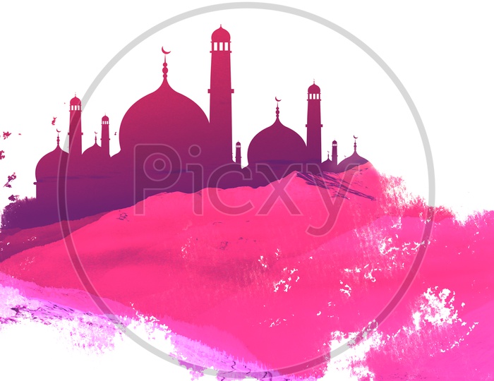 Pink color Creative Wall paper with a Mosque