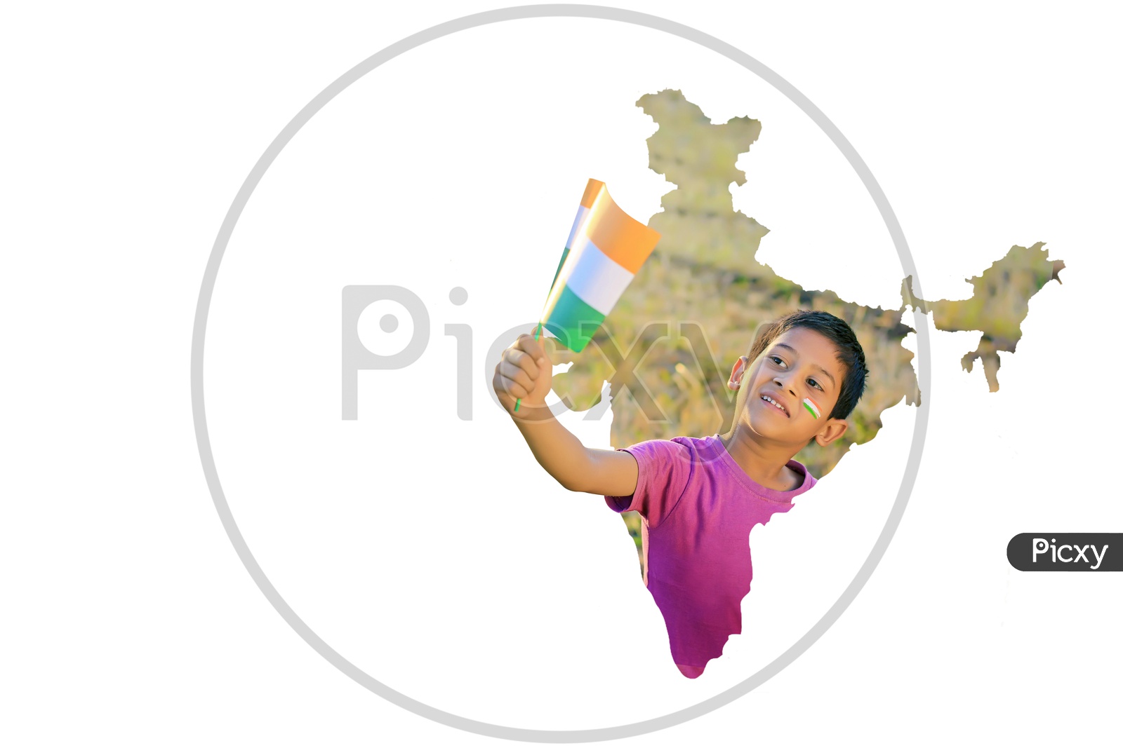 Creative India map with white background and a boy smiling
