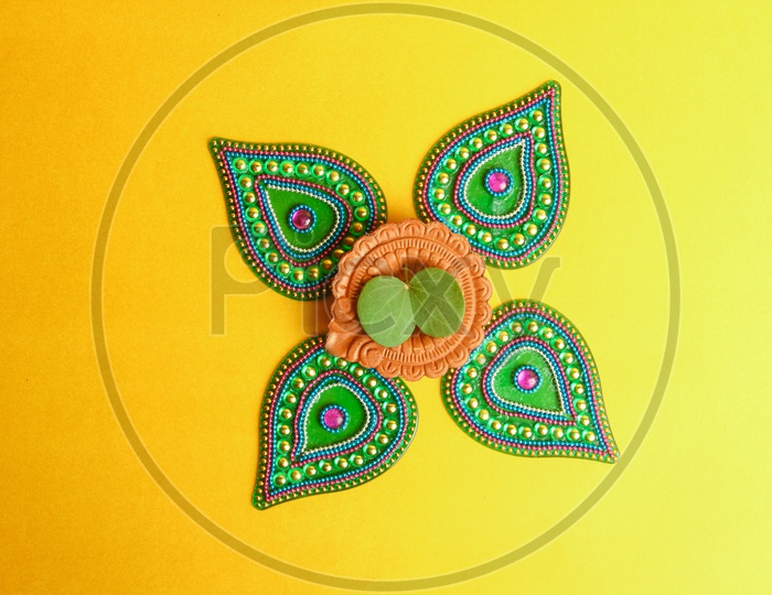 Happy Dussehra Greeting Card and Green Leaf