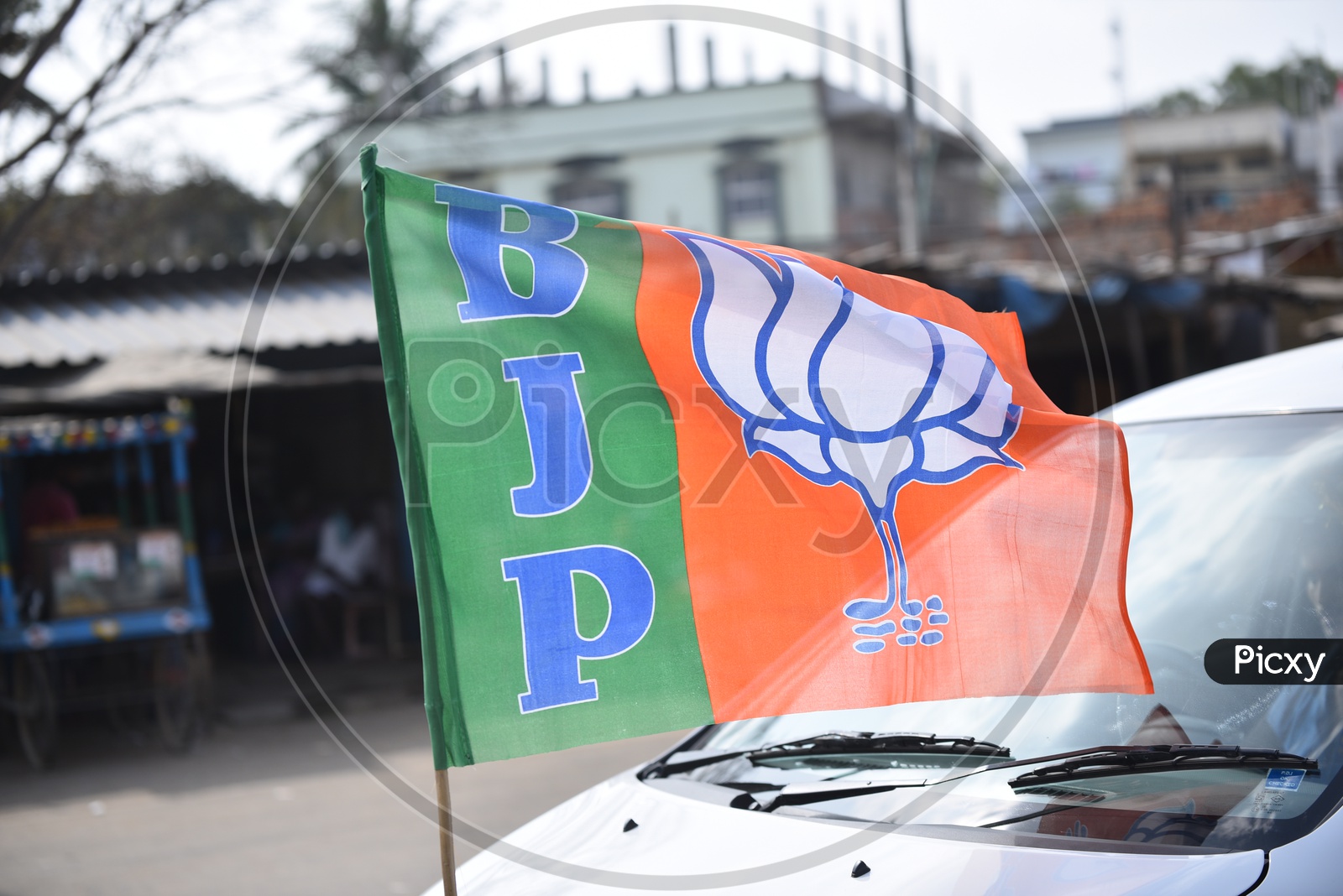 BJP Party Flag Mounted On a Car