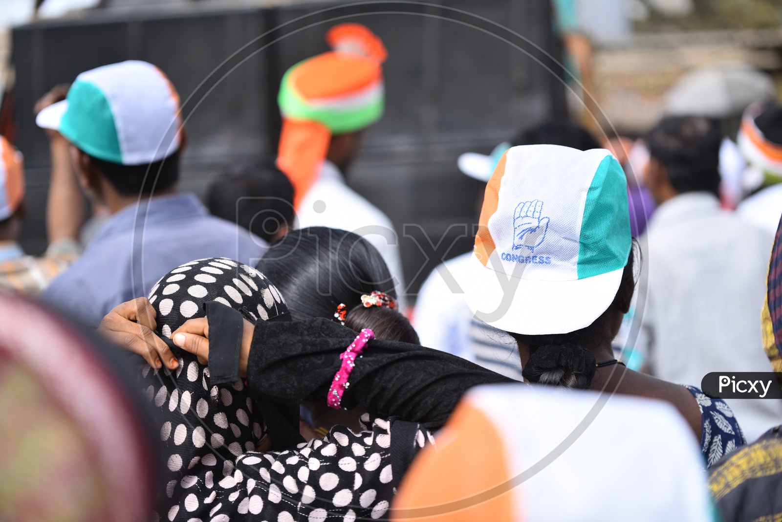 Congress Supporters Wearing Caps In Elections Campaign