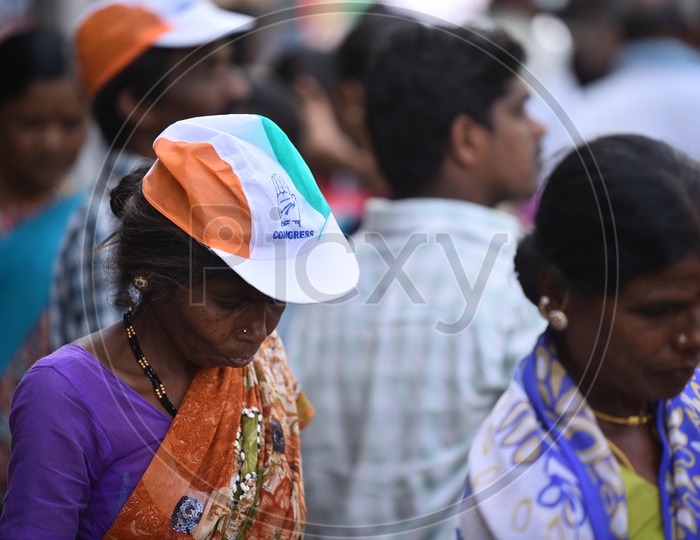Indian Old Lady Spotted Wearing BJP  Party Caps in Election Campaign