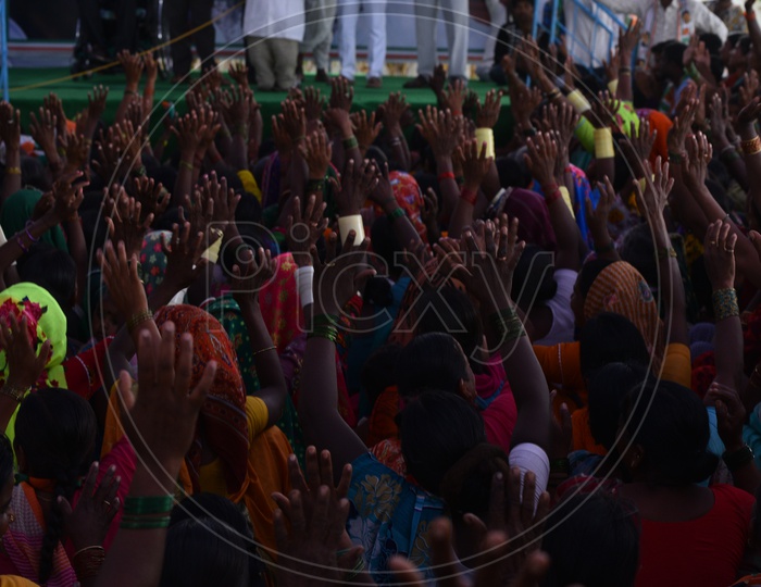 Lady Suppoeters Raising Their Hands And Showing Support For Revanth Reddy in Kosgi