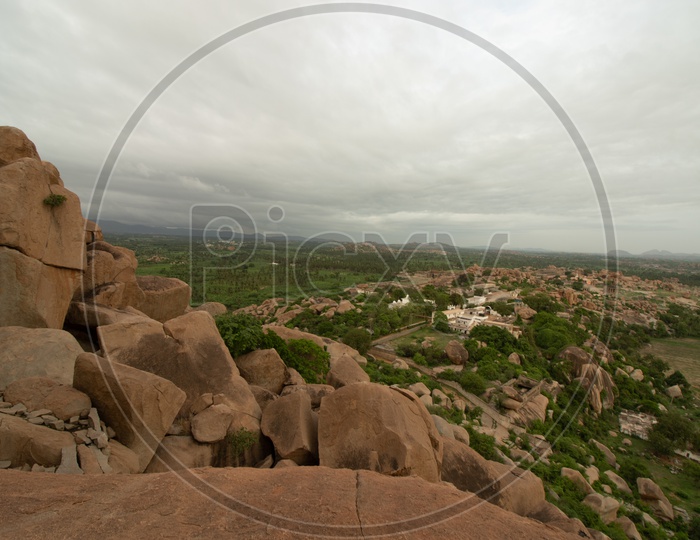 Ruins of Hampi from a hill.