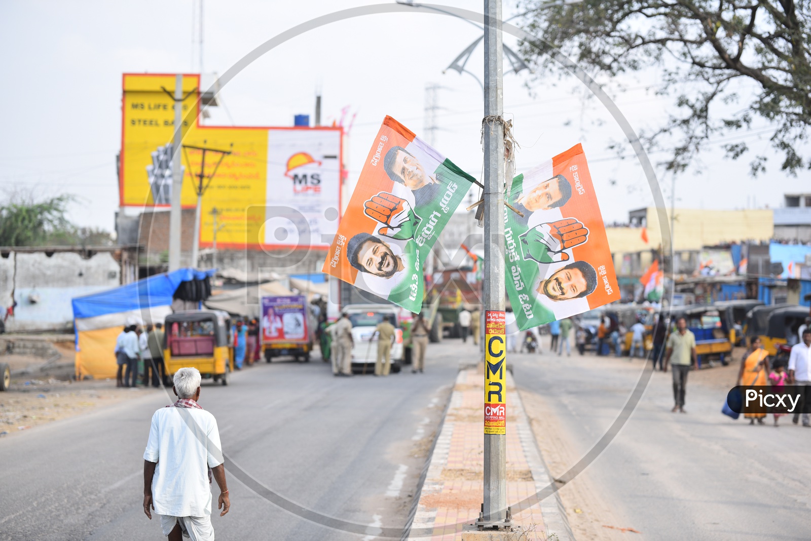 Congress Flags in Kosigi Roadshow By Revanth Reddy