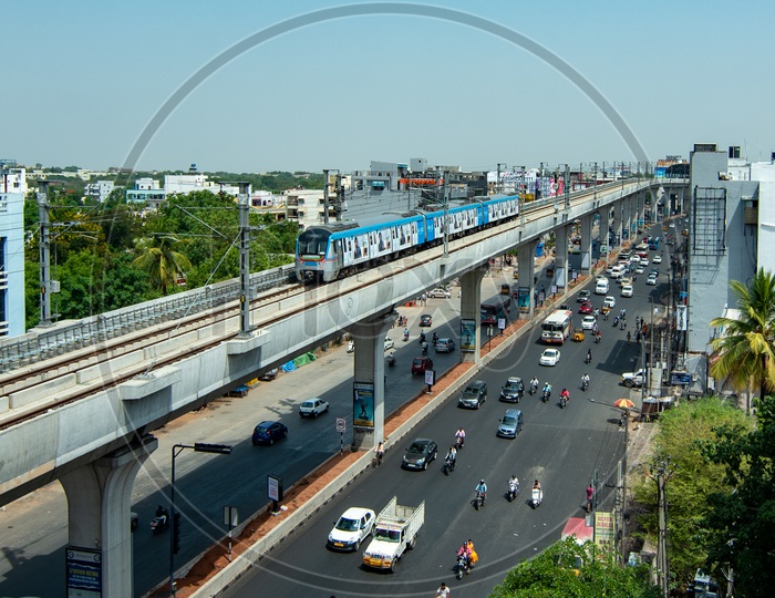 Metro Train Passing Tarnaka Area in Hyderabad