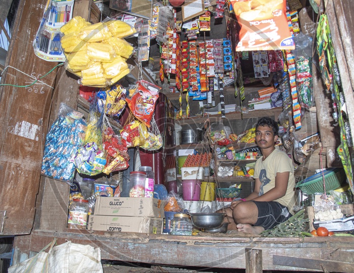 A street Grocery vendor/store in Telukunchi village,Srikakulam District.