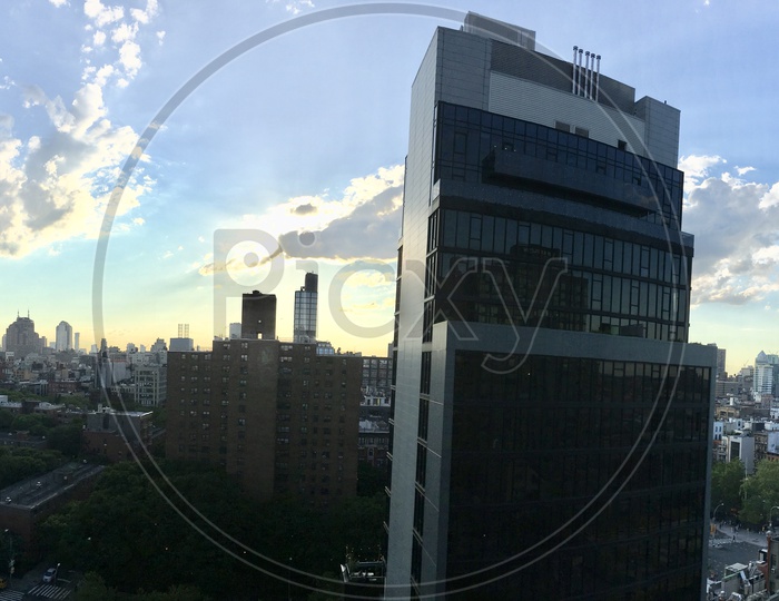 Panaromic View of Manhattan from a Roof Top Bar.