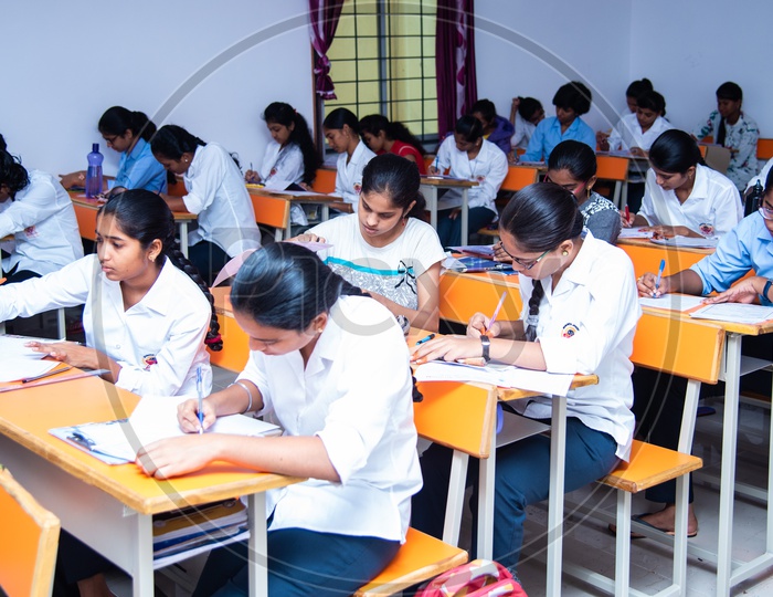 Students write exams in an educational institute in Telangana