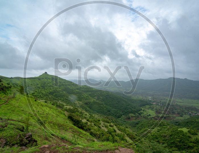 Monsoon greens view from Sinhagad Fort